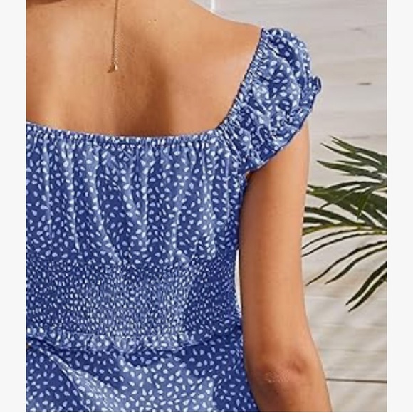 Smocked Dress Ruffle Floral Tie Front Boho Short Dresses - Picture 3 of 6